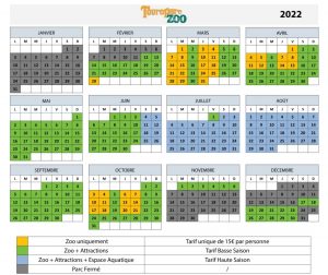 calendrier et date ouverture , tarifs touroparc zoo