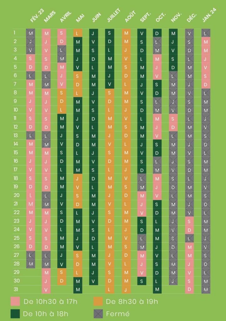 calendier ouverture et horaires du Parc Animalier d'Auvergne