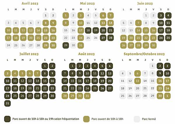 Calendrier Date d'ouverture Le Pal 2023
