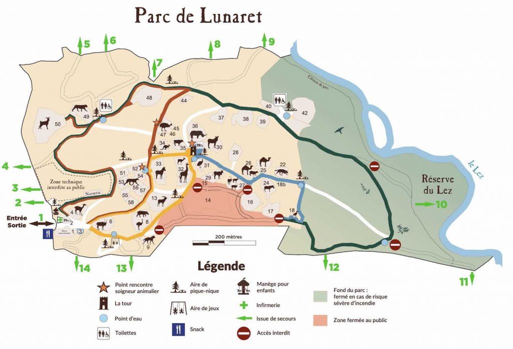 Plan du Zoo de Montpellier (Lunaret)