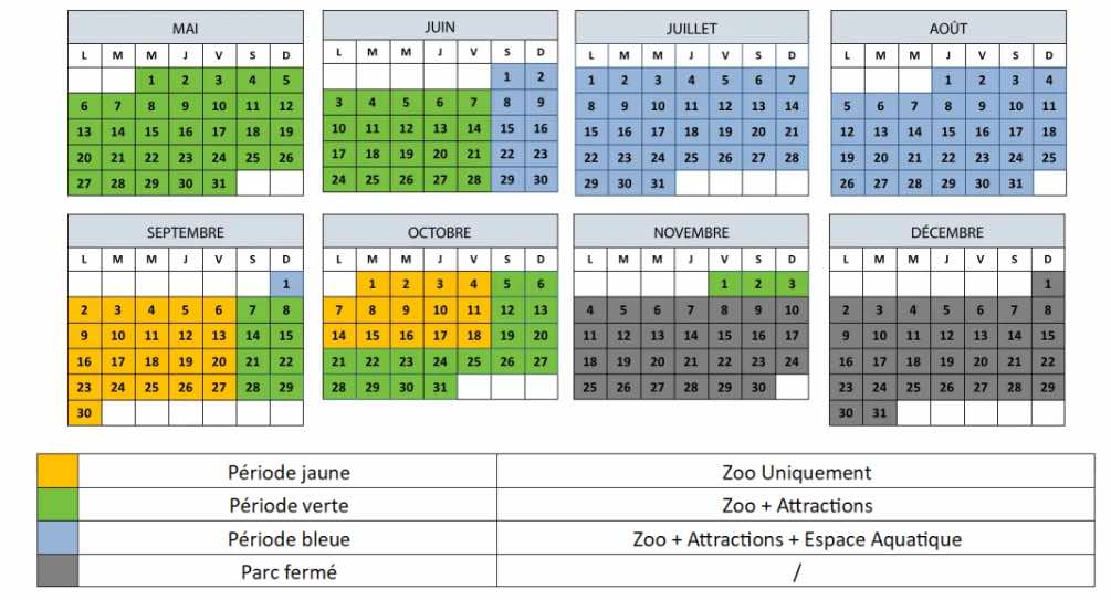 Calendrier d'ouverture et horaires parc Touroparc Zoo 2024