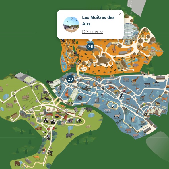 ou voir le spectacle d'oiseaux au parc de beauval le maitre des airs, sur la carte et plan du zoo