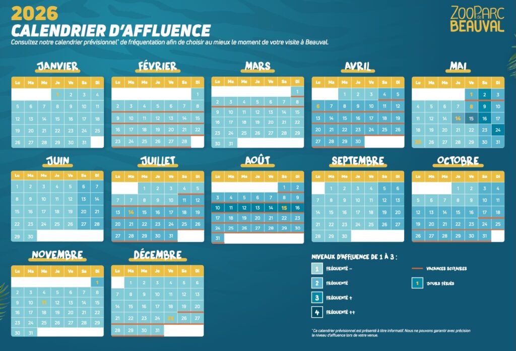 Calendrier affluence fréquentation Zoo de Beauval 2026