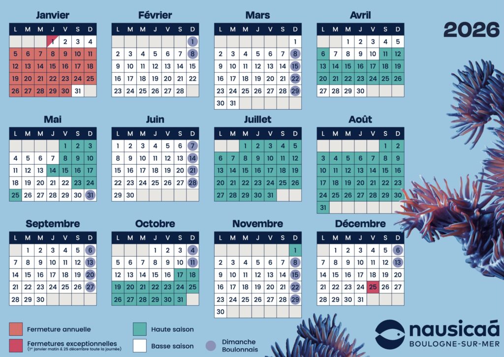 Calendrier de l'affluence et jours de fréquentation à Nausicaa en 2026